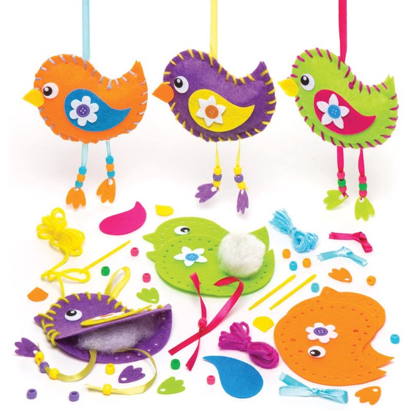 Spring Bird Decoration Sewing Kits (Pack of 3) Sewing & Weaving Craft Kits 3 assorted colours - Orange, Purple & Green