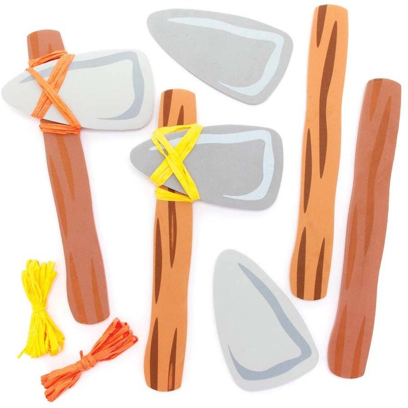Stone Age Axe Kits (Pack of 4) Decoration Craft Kits 2 raffia colours - Orange & Yellow