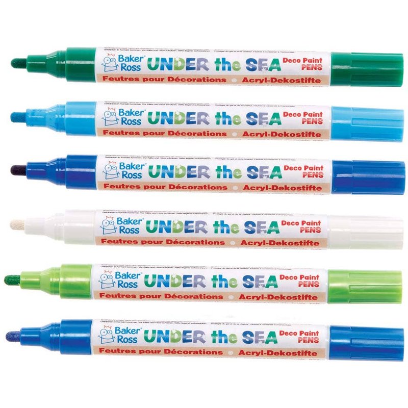 Under The Sea Multi-Purpose Deco Paint Pens (Pack of 6) Broad-Tipped, Oil-Based Acrylic Paint, Gloss Finish