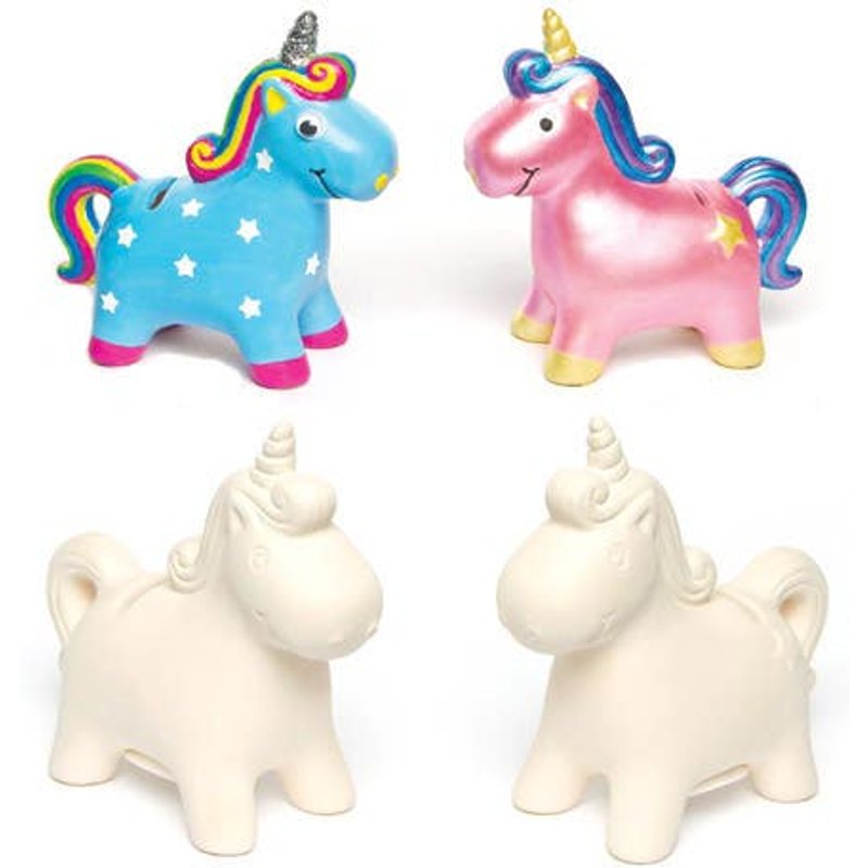 Unicorn Ceramic Coin Banks (Box of 2) Decoration Craft Kits, Size 121mm x 117mm x 53mm, Paint & Personalise