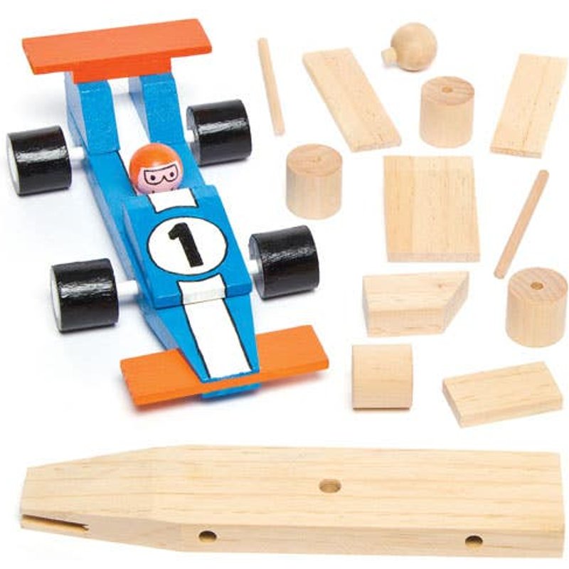Wooden Racing Car Kits (Pack of 2) Car Size Approx 17.5cm, Self-Assemble, DIY Craft Kits