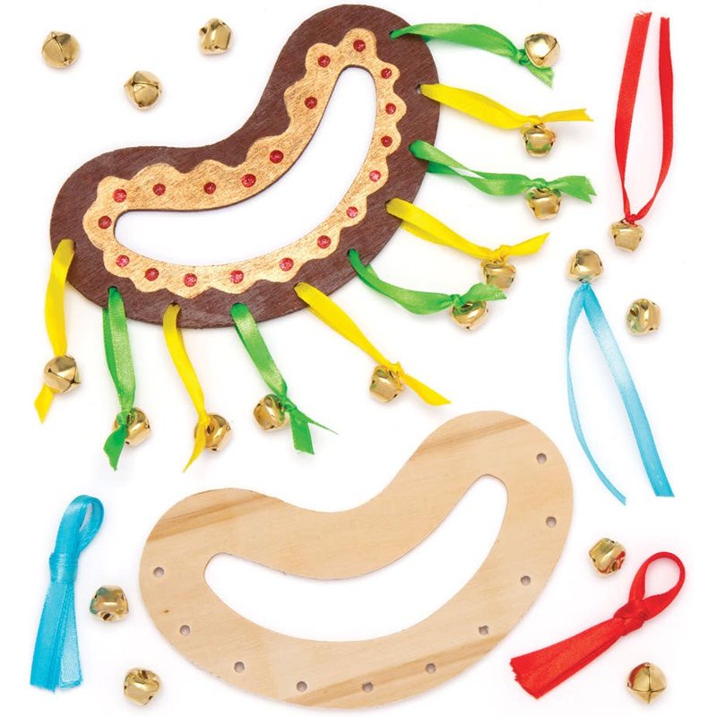 Wooden Tambourine Kits (Pack of 3) Art Craft Kits 4 ribbon colours - Red, Blue, Yellow & Green