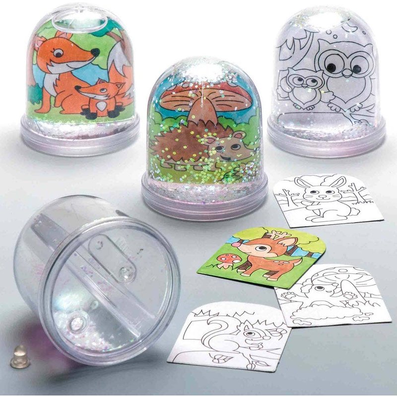 Woodland Animal Colour-in Snow Globes (Box of 4) Decoration Craft Kits, 8 Colour-in Designs - Owl, Fox & More