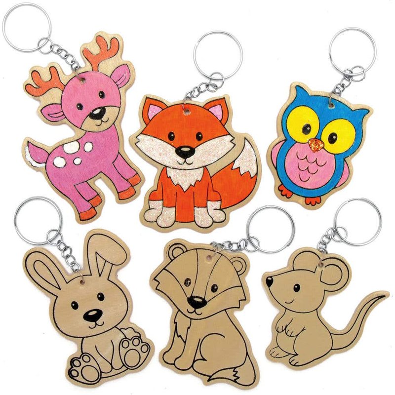 Woodland Animal Wooden Keyrings (Pack of 10) Decoration Craft Kits