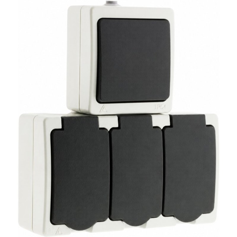 Pack comutador 10a com 3 tomadas schuko hbf