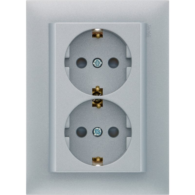 Schuko duplo monobloco com obturador alumínio
