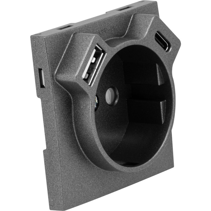 Tapa p/base schuko+usb tipo a y usb tipo c gr
