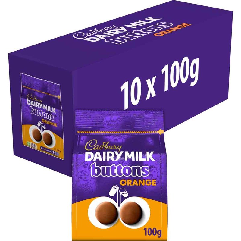 Cadbury Dairy Milk Orange Giant Buttons Chocolate Bag 100g (Box of 10)