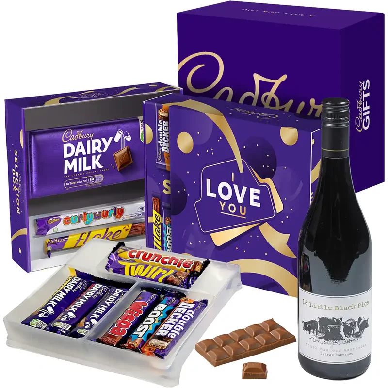 Cadbury I Love You Selection Box & Red Wine Gift