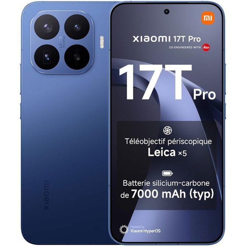 Smartphone Xiaomi 17T Pro 5G 12Go Ram 512Go Bleu 6.83 144 Hz 7000mAh Téléobjectif Leica 5 x - Version globale