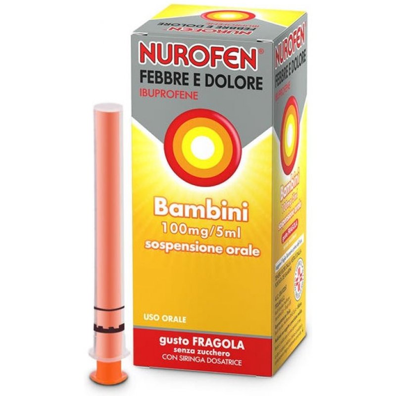 Nurofen febbre e dolore ibuprofene sciroppo per bambini 3+ mesi gusto fragola 150ml 100mg/5ml