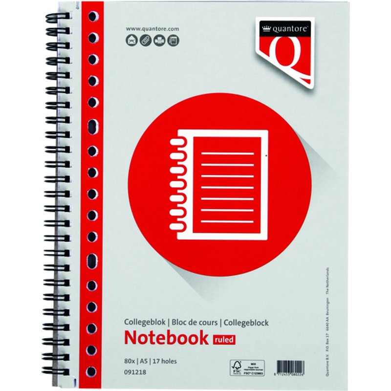 Collegeblok Quantore A5 lijn 17-gaats 160 pagina's 70gr
