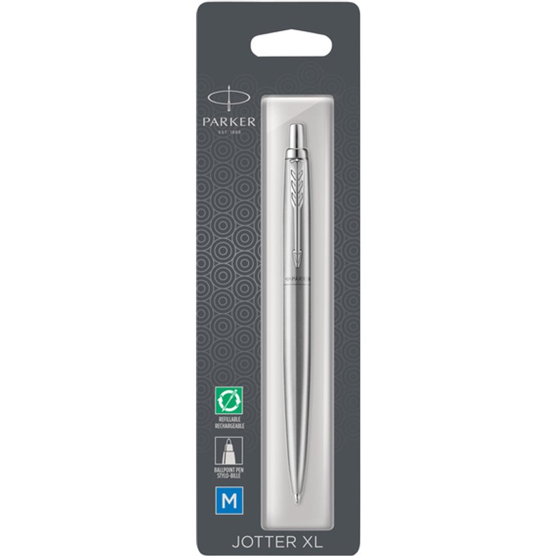 Balpen Parker Jotter XL Monochrome stainless steel M blister à 1 stuk