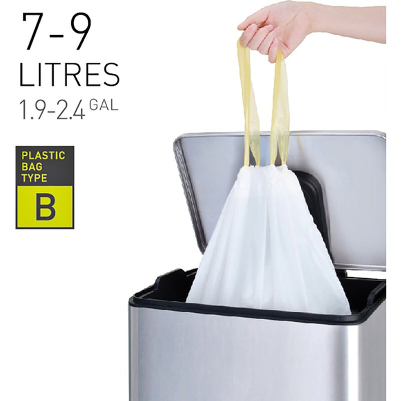 Afvalzak EKO MDPE type B met trekband 40x45cm 7-9L wit rol à 25 stuks
