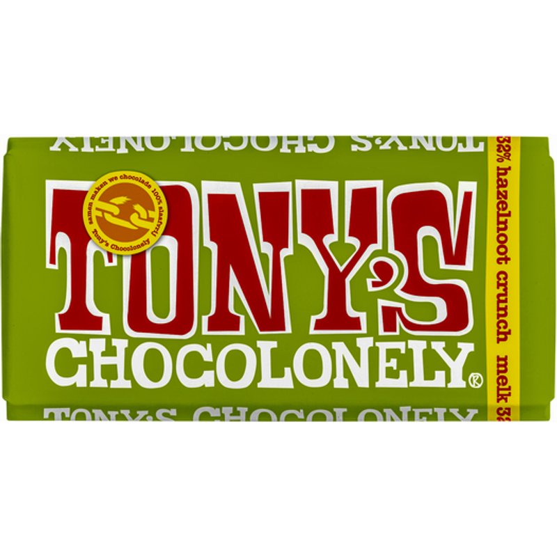 Chocolade Tony's Chocolonely melk hazelnoot crunch reep 180gr