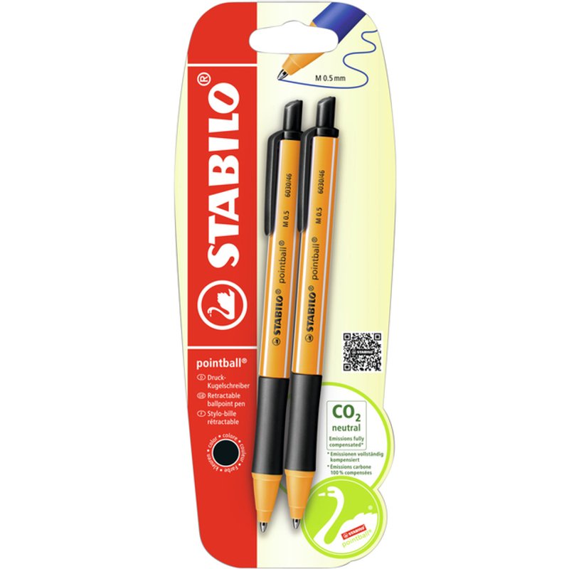 Balpen STABILO pointball 6030/46 medium zwart blister à 2 stuks