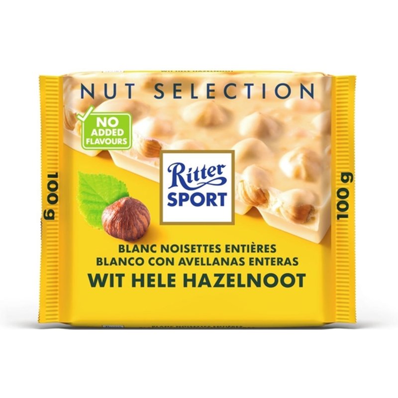 Chocolade Ritter Sport wit-hele hazelnoot 100gr