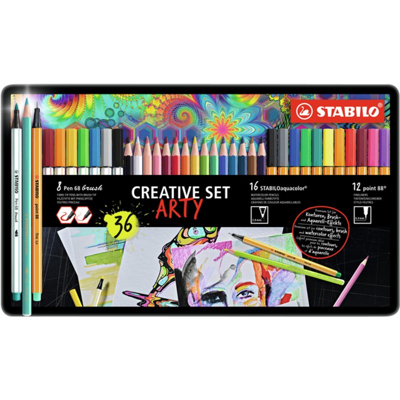 Creative set STABILO 87/3193 Arty assorti metalen etui à 36 stuks