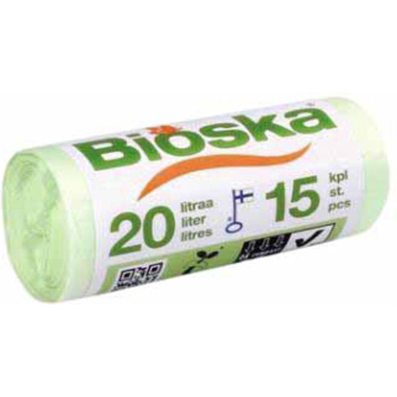 Afvalzak Bioska zetmeel 42x50cm 20 liter groen rol à 15 stuks
