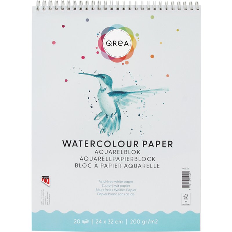 Aquarelblok Qrea 24x32 20 vel 200gr spiraal