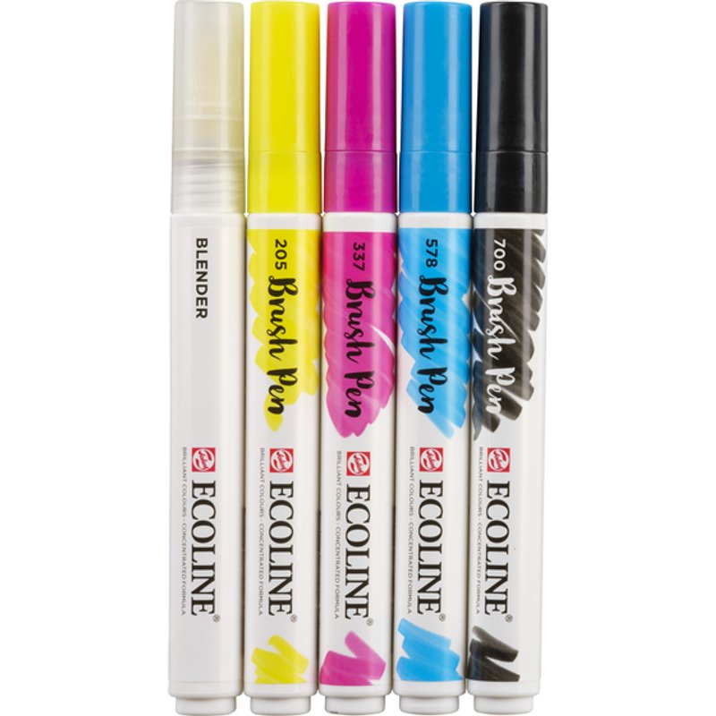 Brushpen Talens Ecoline set à 5 stuks primair