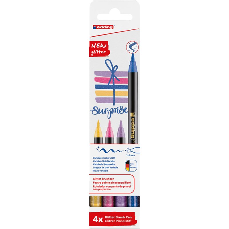 Brushpen edding 1340 glitter assorti set à 4 stuks