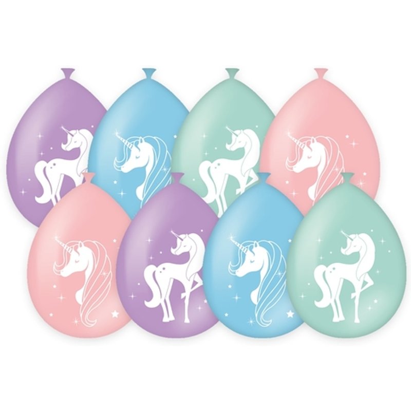Ballonen Unicorn 30 cm 8 stuks pastel