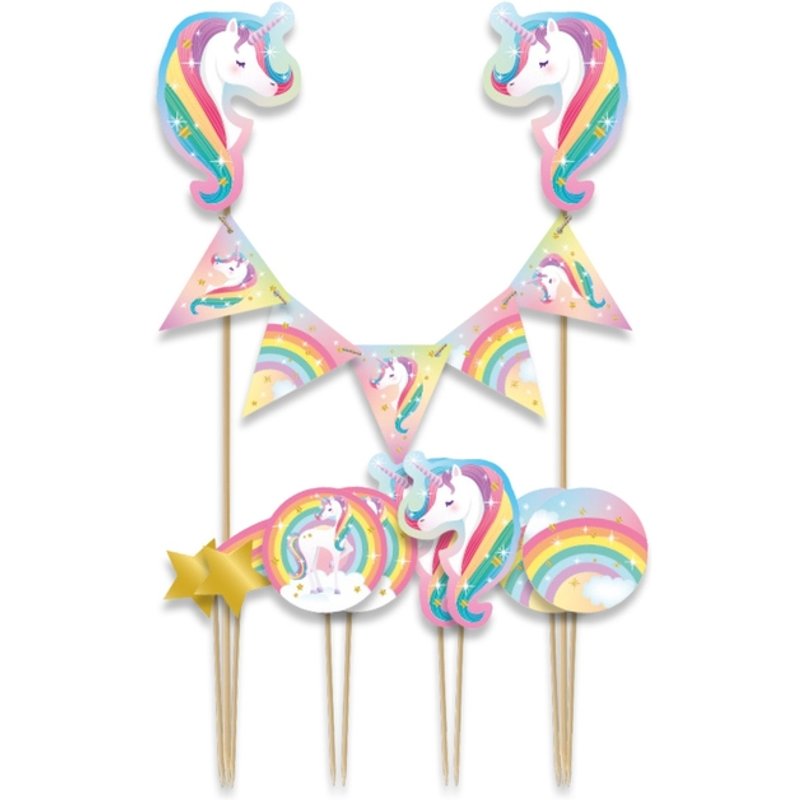 Cake decoratie Unicorn 9 stuks