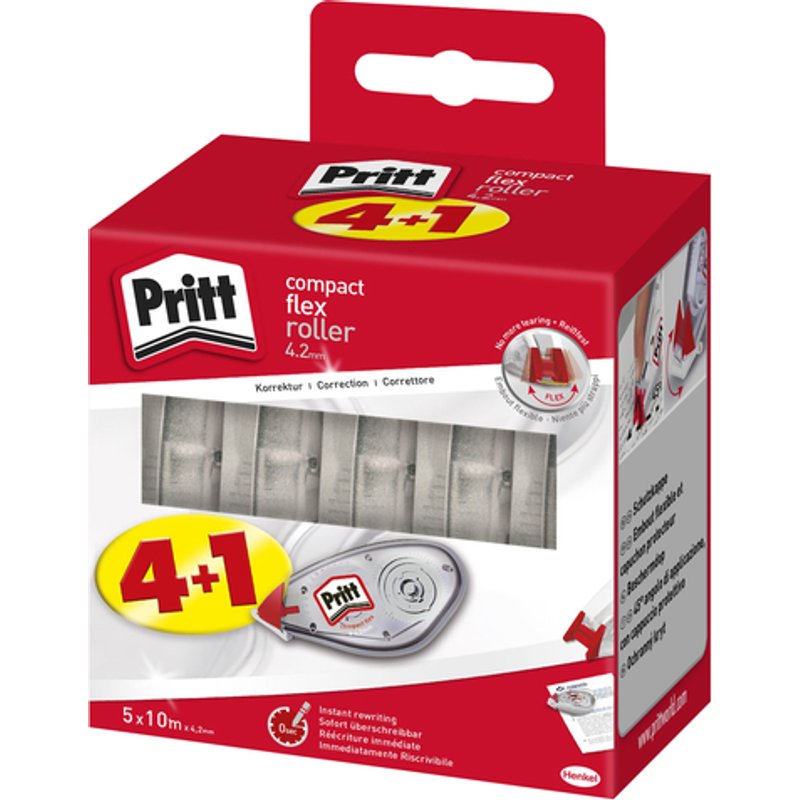 Correctieroller Pritt Compact Flex 4.2mmx10m valuepack à 4+1 gratis