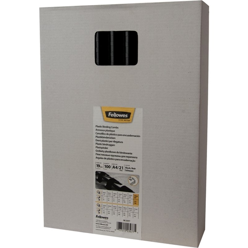 Bindrug Fellowes 19mm 21rings A4 zwart 100 stuks