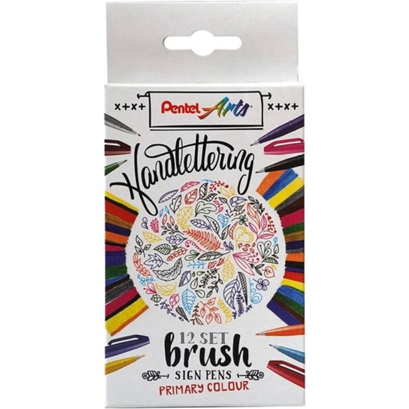 Brushpen Pentel SES15C Sign Artist standaardkleuren assorti doos à 12 stuks