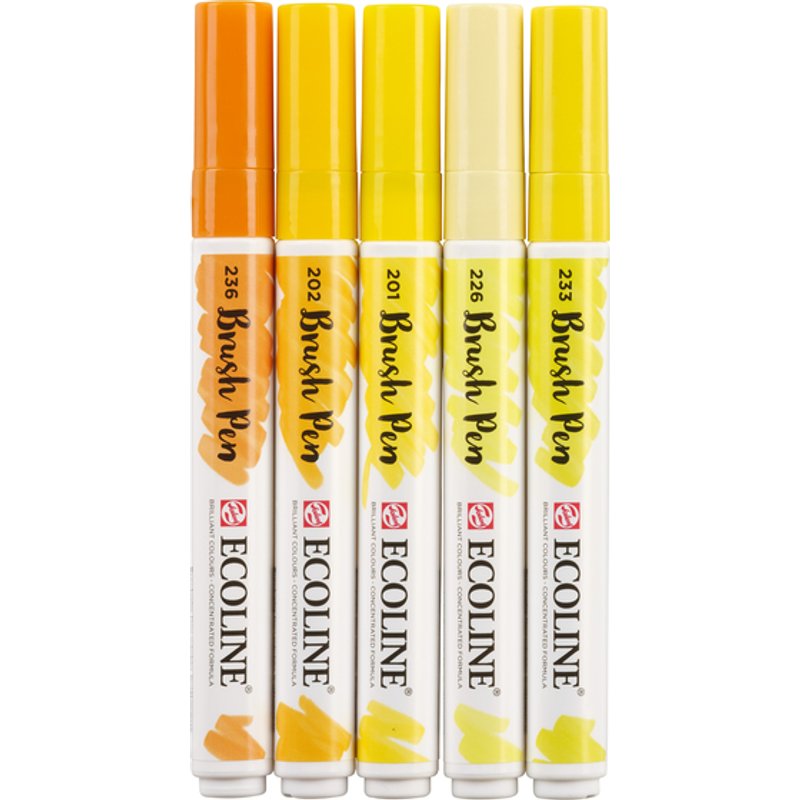 Brushpen Talens Ecoline set à 5 stuks geel
