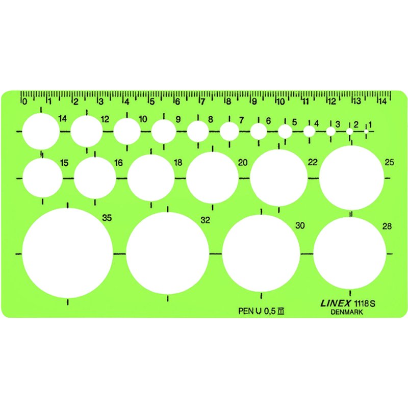 Cirkelsjabloon Linex 22 cirkels met inktvoetjes 1-35mm groen