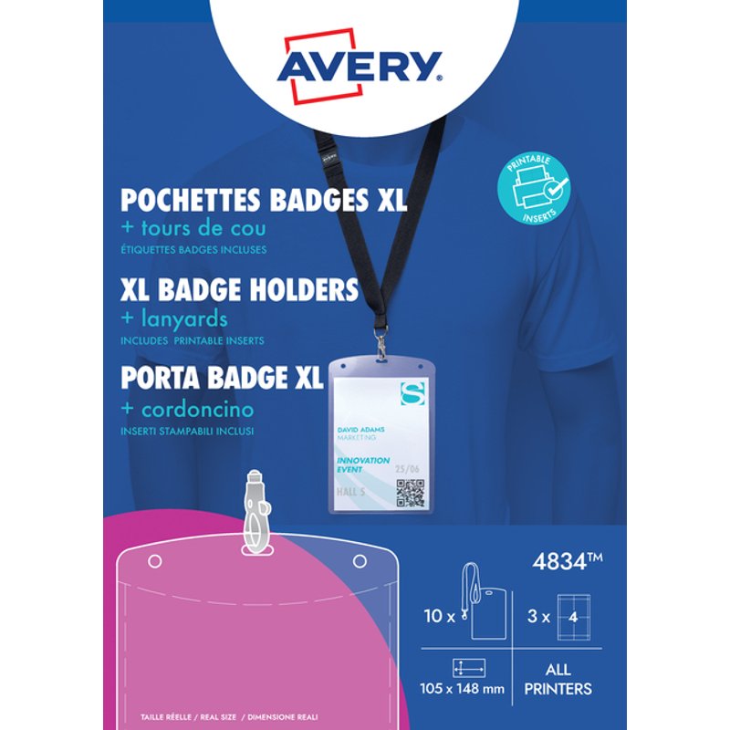Badge Avery 4834 A6 hoes + insteekkaarten 10 stuks