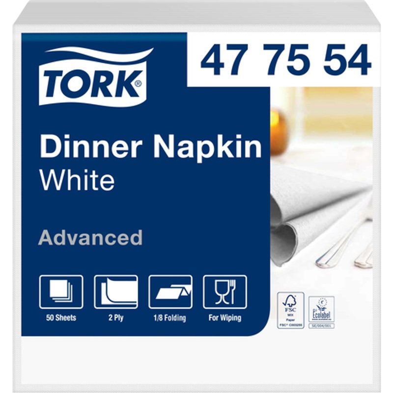 Dinerservet Tork Advanced 1/8 vouw 2-laags 395x390mm 150 vel wit 477554