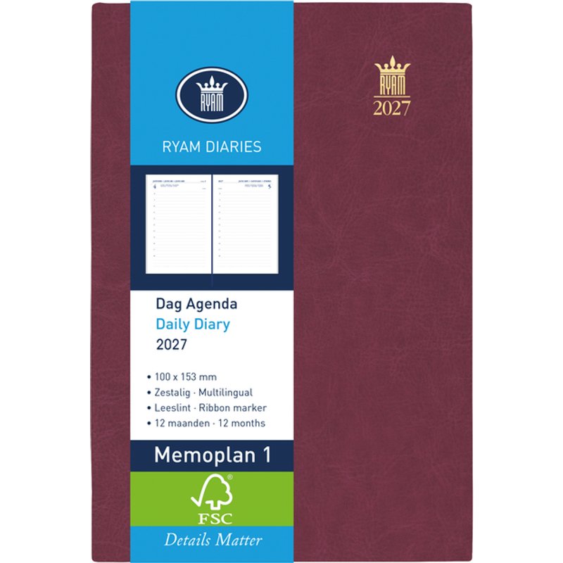 Agenda 2027 Ryam Memoplan 1 Mundior 1dag/1pagina bordeaux