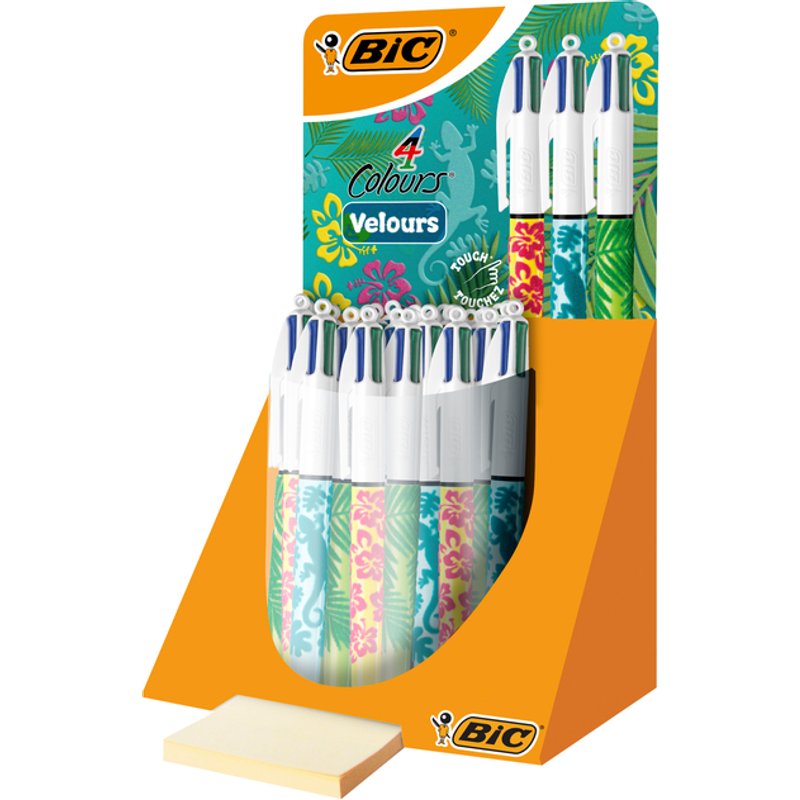 Balpen Bic 4kleuren velours medium assorti