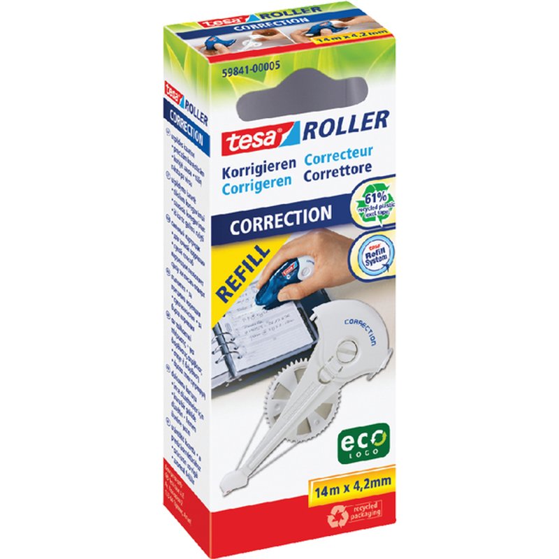 Correctietape navulling tesa® ecoLogo® 14mx4,2mm hangdoosje