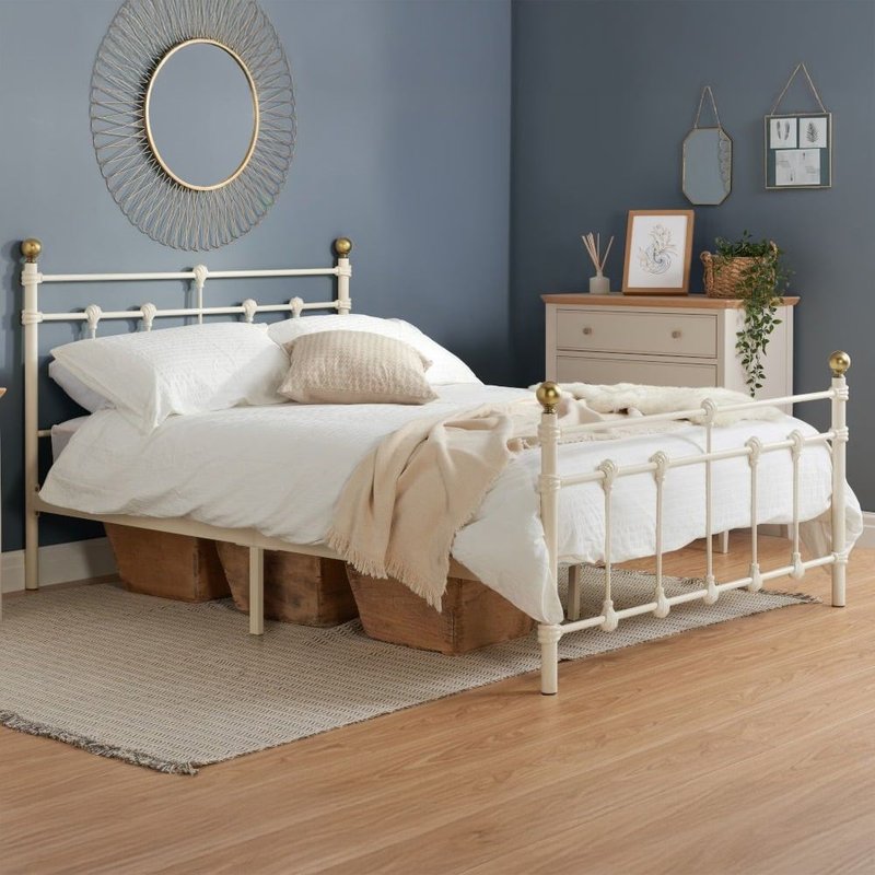 Atlas Cream & Brass Metal Bed Frame