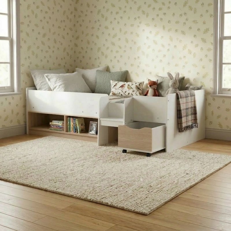 Cubes Low Sleeper Storage Bed with Drawer and Shelving