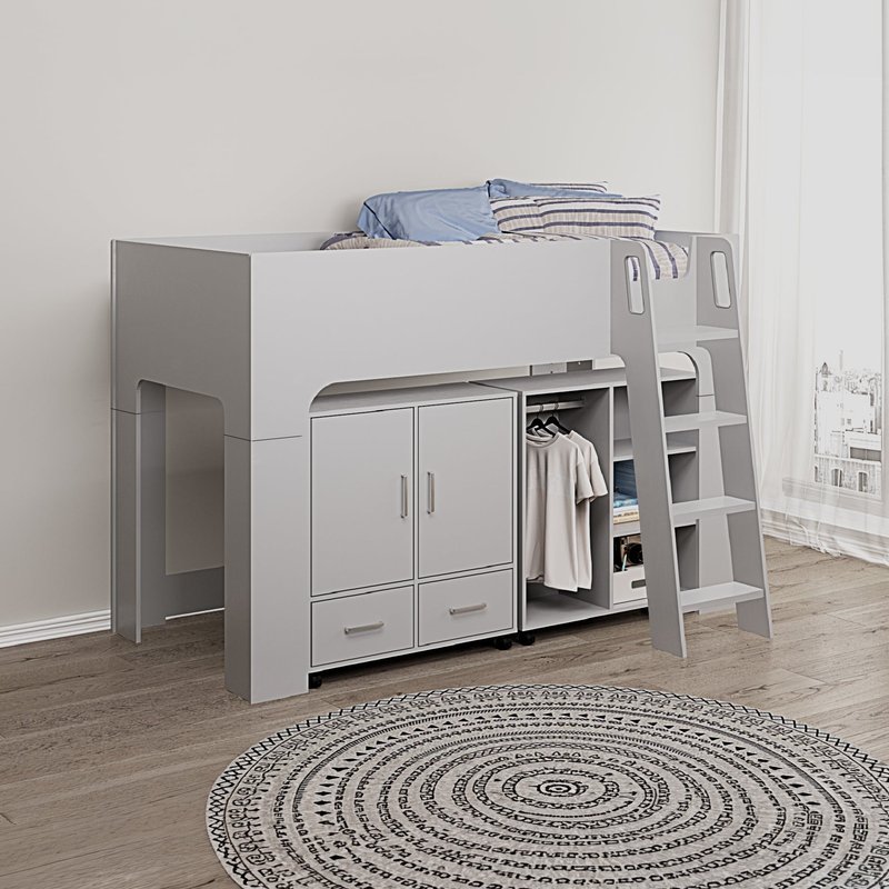 Eden Mid Sleeper with a Mini Wardrobe, Drawers and Cupboard