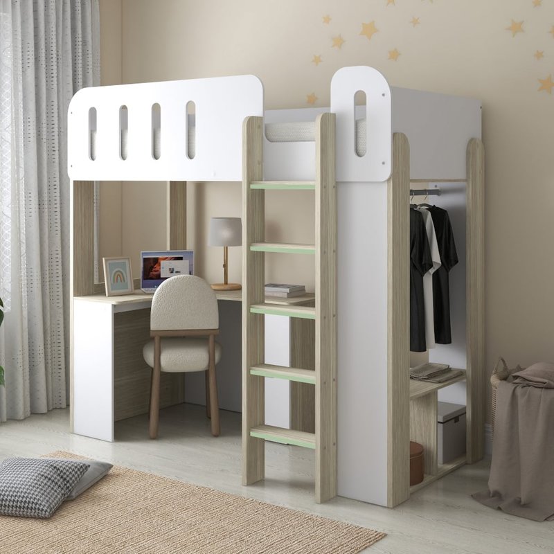 Eleanor High Sleeper with Desk, Wardrobe and Storage