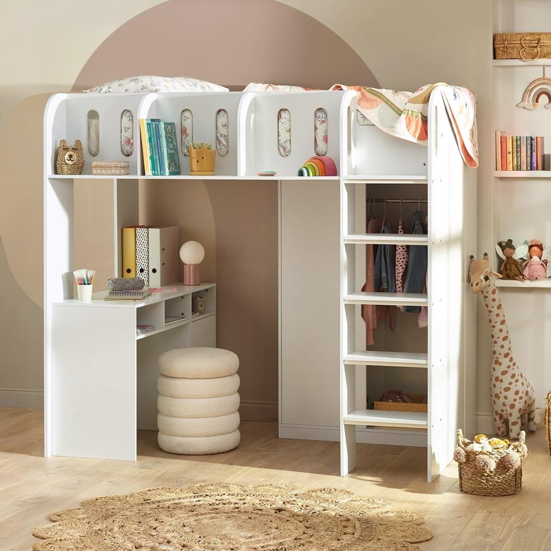 Vision High Sleeper with Shelves, Desk and Wardrobe