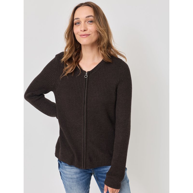 Gerippte Strickjacke, Baumwoll-Mix