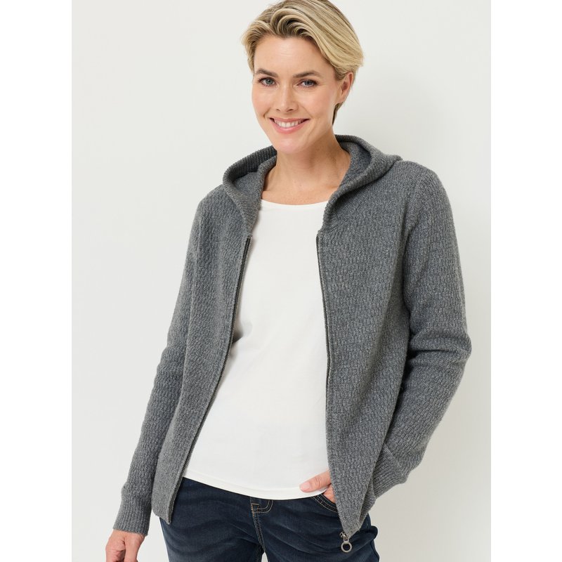 Softe Strickjacke, Kapuze & Zip