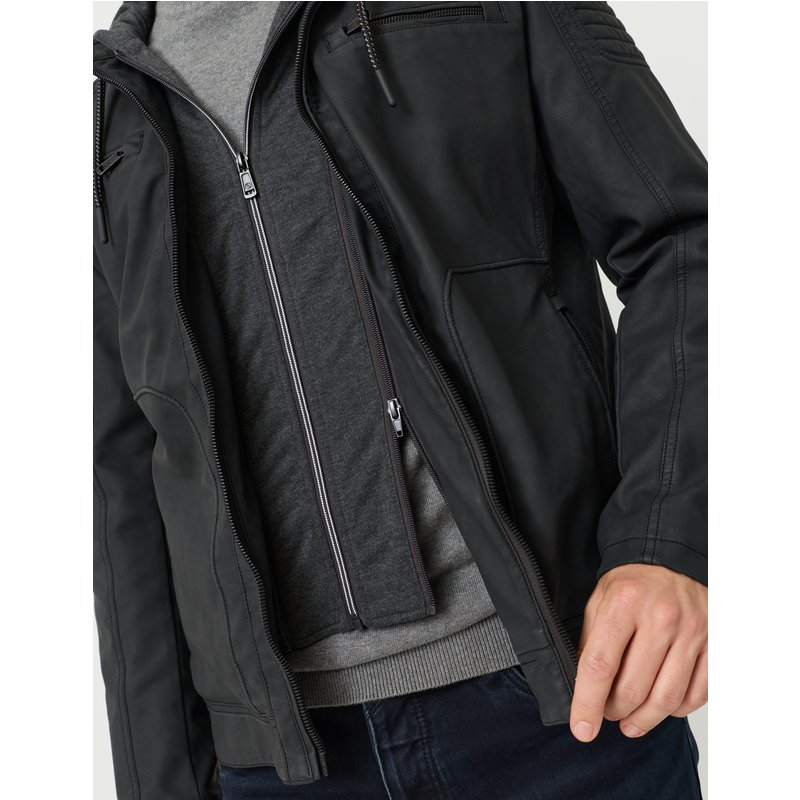 Lederlook-Bikerjacke m. Sweatkapuze