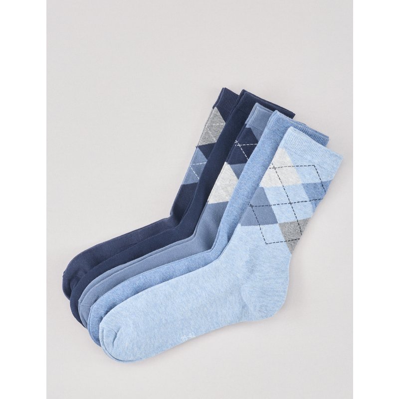 5er Pack Socken: Rauten & uni