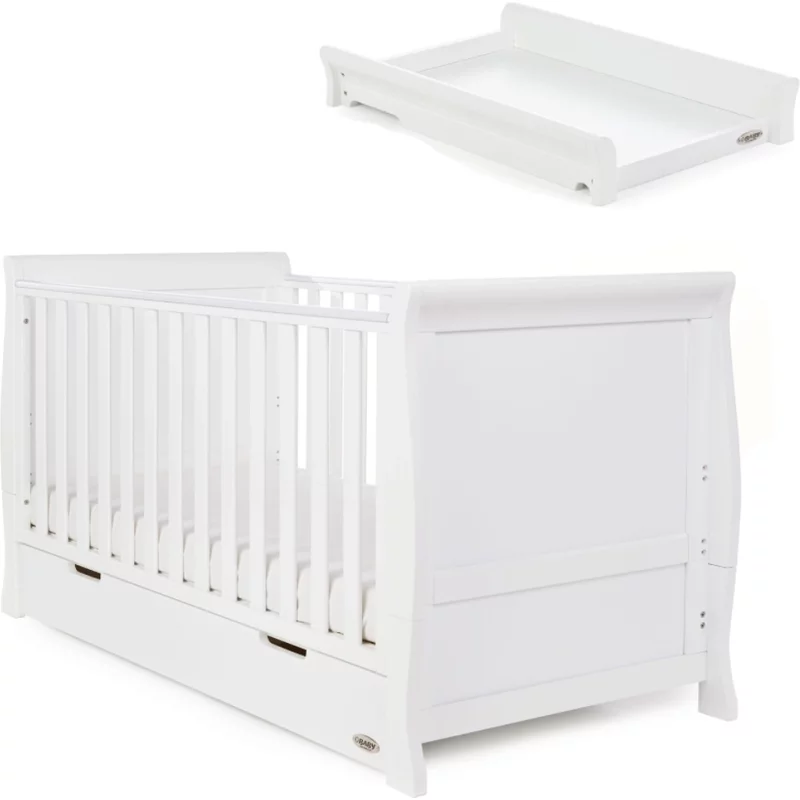 Obaby Stamford Classic Sleigh Cot Bed with Underdrawer & Cot Top Changer