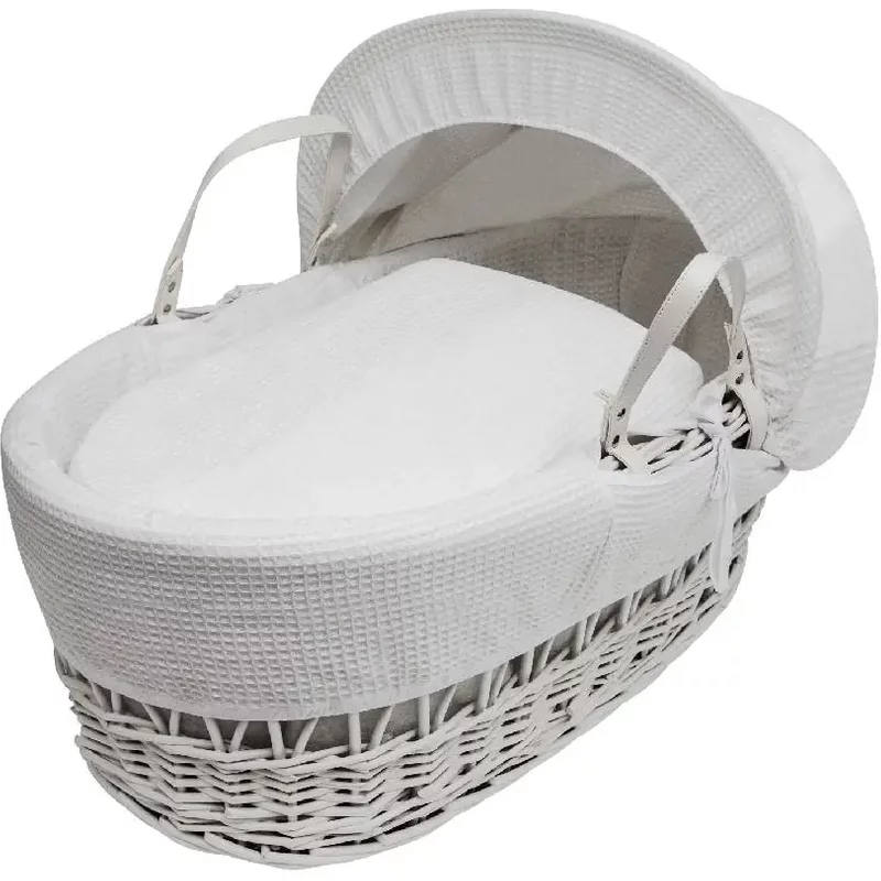 Kinder Valley White Waffle-White Wicker Moses Basket -