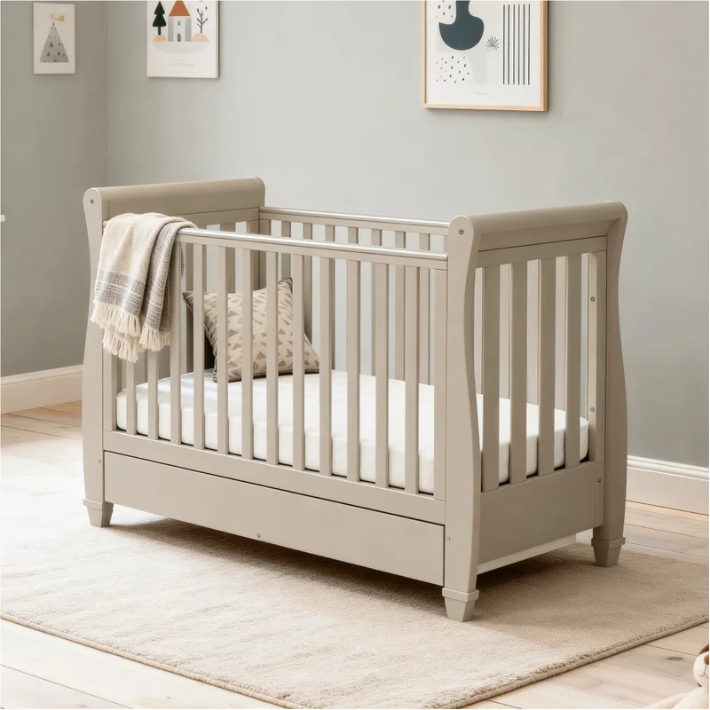 Babymore Eva Sleigh Cot Bed with Drawer